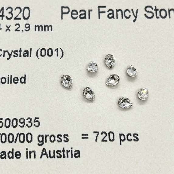 Swarovski 4320 Crystal Mini Pear Fancy Stone 001white(4x2.9mm)
