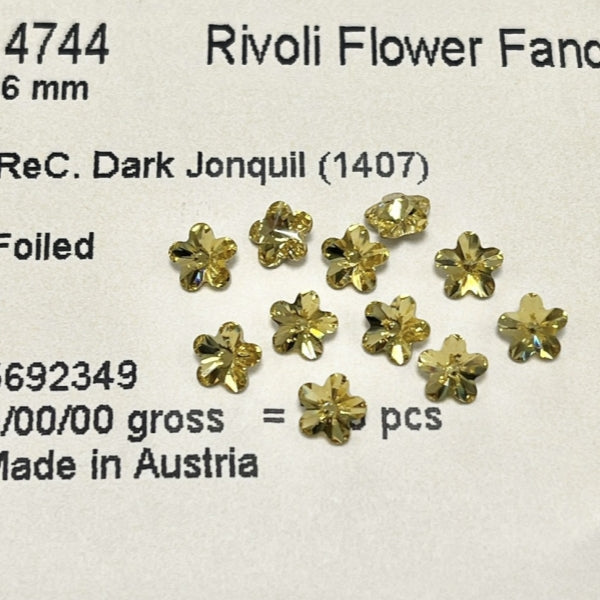 Swarovski 4744 crystal Flower Fancy Stone 1407 rec.dark jonquil(6mm)