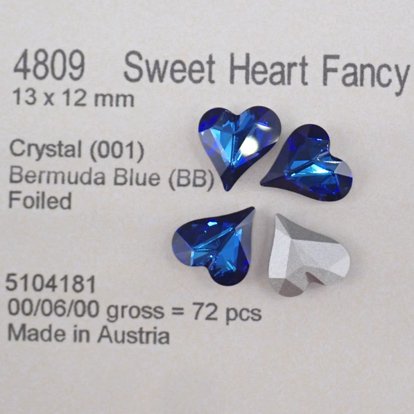 Swarovski 4809 crystal Sweet heart Fancy Stone Bermuda Blue(13x12mm)