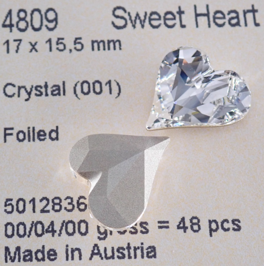 Swarovski 4809 crystal Sweet heart Fancy Stone 001white（17x15mm）