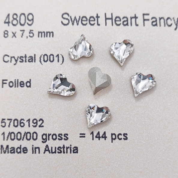 Swarovski 4809 crystal Sweet heart Fancy Stone 001white（8x7.5mm）