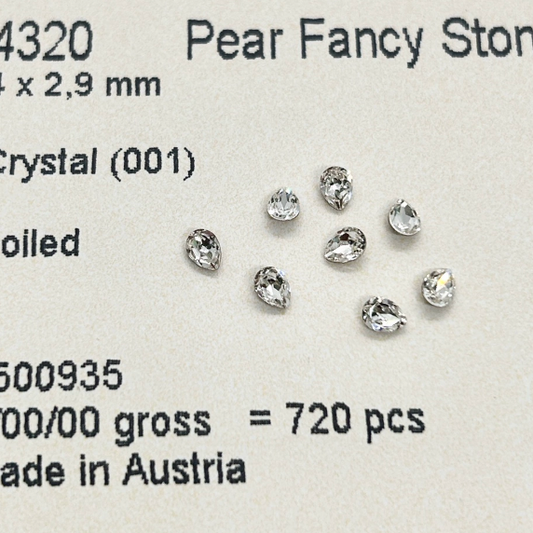 Swarovski 4320 Crystal  Mini Pear Fancy Stone 001white（4x2.9mm）