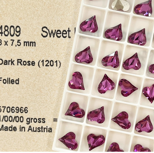 Swarovski 4809 crystal Sweet heart Fancy Stone 1201 Dark rose（8x7.5mm）