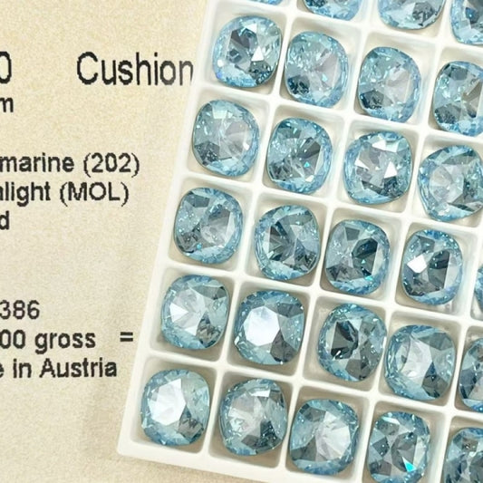 Swarovski 4470 crystal Cushion Square 202MOL Aquamarine Moonlight（10mm）