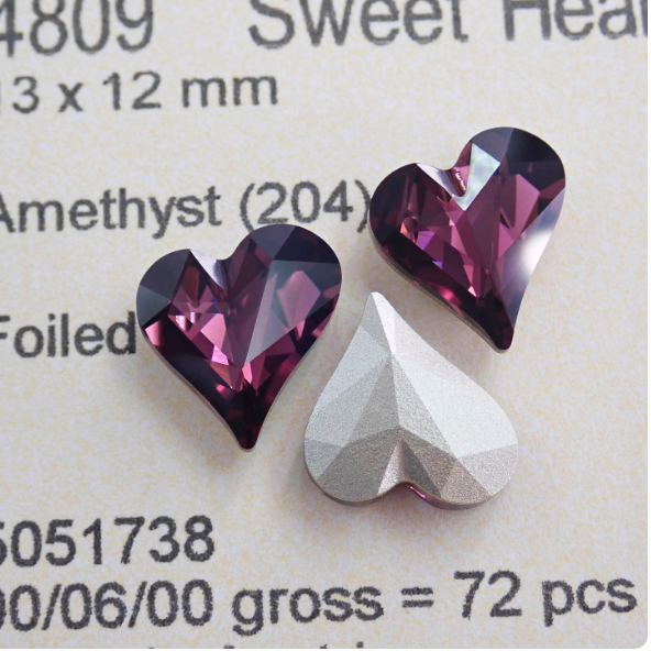Swarovski 4809 crystal Sweet heart Fancy Stone 204Amethyst（13x12mm）