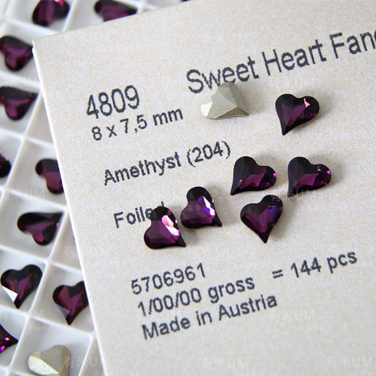Swarovski 4809 crystal Sweet heart Fancy Stone 204Amethyst （8x7.5mm）