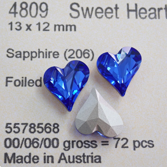 Swarovski 4809 crystal Sweet heart Fancy Stone 206Sapphire （13x12mm）
