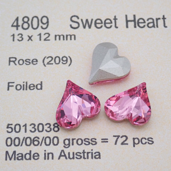 Swarovski 4809 crystal Sweet heart Fancy Stone 209Rose （13x12mm）