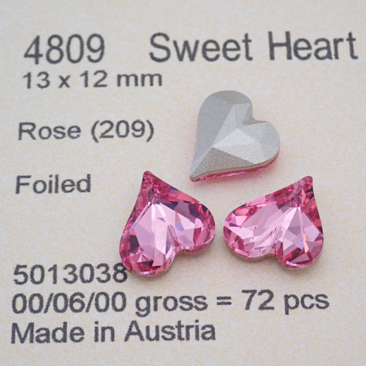 Swarovski 4809 crystal Sweet heart Fancy Stone 209Rose （13x12mm）