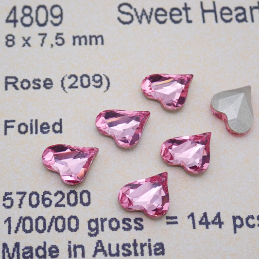 Swarovski 4809 crystal Sweet heart Fancy Stone 209Rose （8x7.5mm）