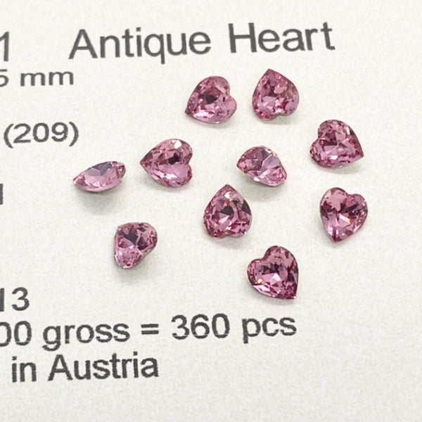 Swarovski 4831 Crystal Antique Heart Fancy Stone 209 rose