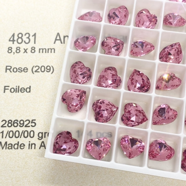 Swarovski 4831 Crystal Antique Heart Fancy Stone 209 rose