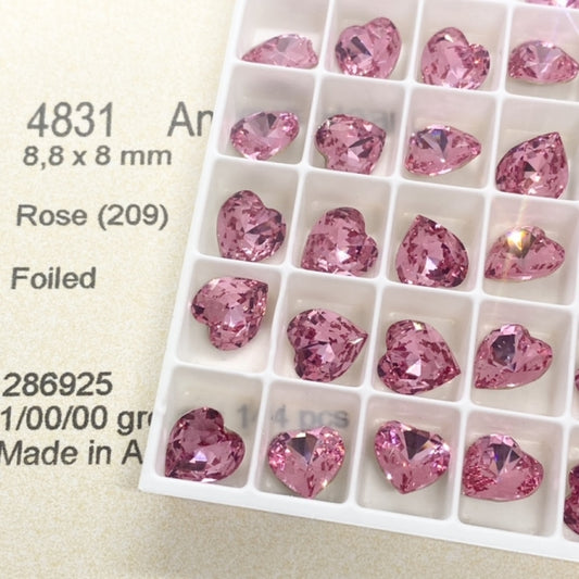 Swarovski 4831 Crystal Antique Heart Fancy Stone 209 rose