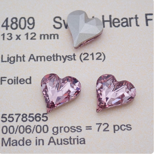 Swarovski 4809 crystal Sweet heart Fancy Stone 212Light Amethyst（13x12mm）