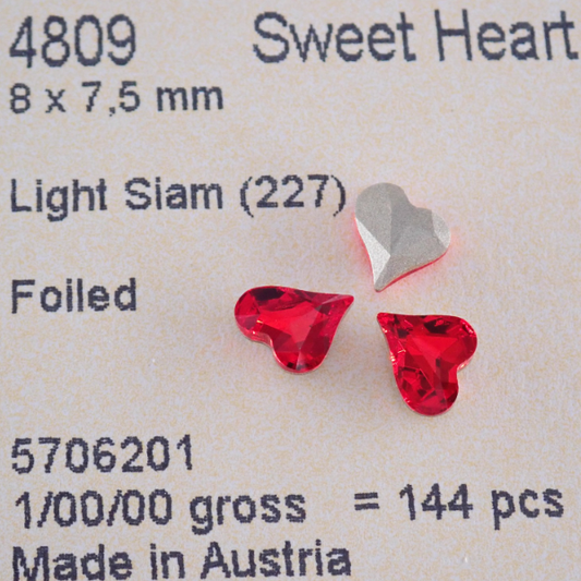 Swarovski 4809 crystal Sweet heart Fancy Stone 227Light Siam（8x7.5mm）