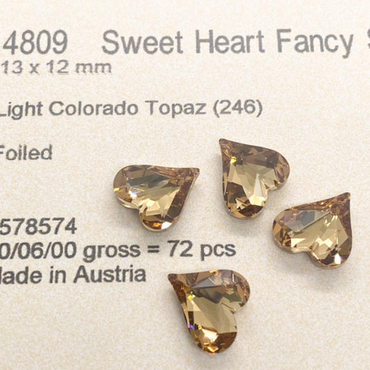 Swarovski 4809 crystal Sweet heart Fancy Stone 246Light Colorado Topaz（13x12mm）