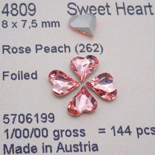 Swarovski 4809 crystal Sweet heart Fancy Stone 262Rose Peach（8x7.5mm）
