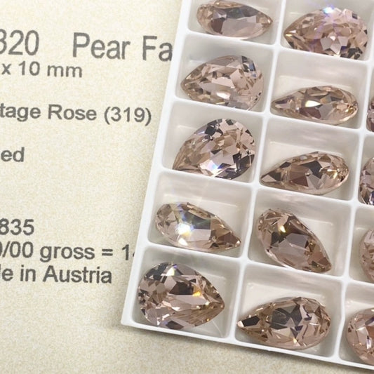 Swarovski 4320 Crystal  Pear Fancy Stone 319 Vintage Rose（14x10mm）