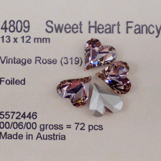 Swarovski 4809 crystal Sweet heart Fancy Stone 319Vintage Rose（13x12mm）