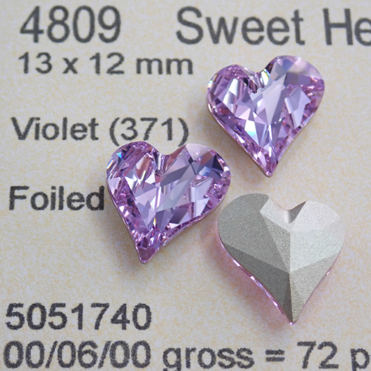 Swarovski 4809 crystal Sweet heart Fancy Stone 371 Violet（13x12mm）