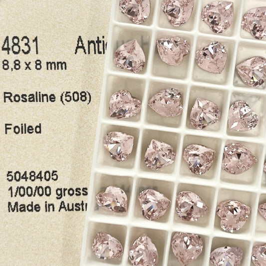 Swarovski 4831 Crystal Antique Heart Fancy Stone 508 Rosaline（8.8x8mm）