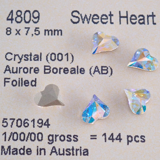 Swarovski 4809 crystal Sweet heart Fancy Stone AB （8x7.5mm）