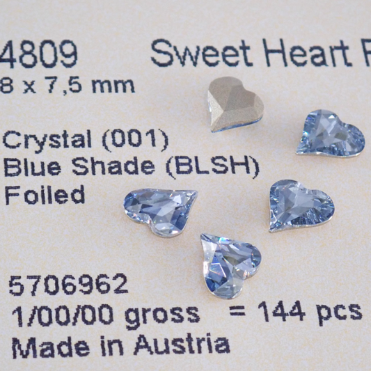 Swarovski 4809 crystal Sweet heart Fancy Stone Blue Shade（8x7.5mm）