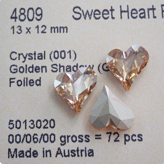 Swarovski 4809 crystal Sweet heart Fancy Stone Golden Shadow（13x12mm）