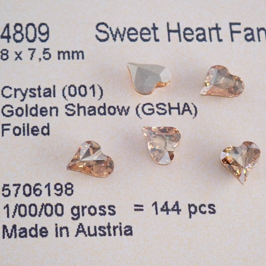 Swarovski 4809 crystal Sweet heart Fancy Stone Golden Shadow（8x7.5mm）