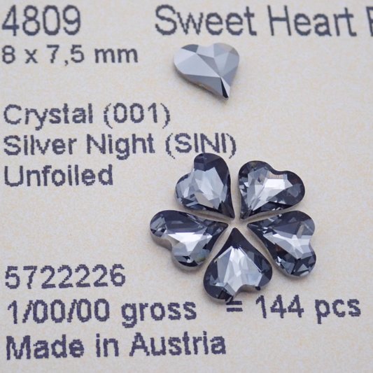 Swarovski 4809 crystal Sweet heart Fancy Stone Crystal Silver Night（8x7.5mm）