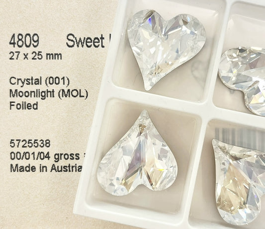 Swarovski 4809 crystal Sweet heart Fancy Stone 001MOL Crystal Moonlight（27x25mm）