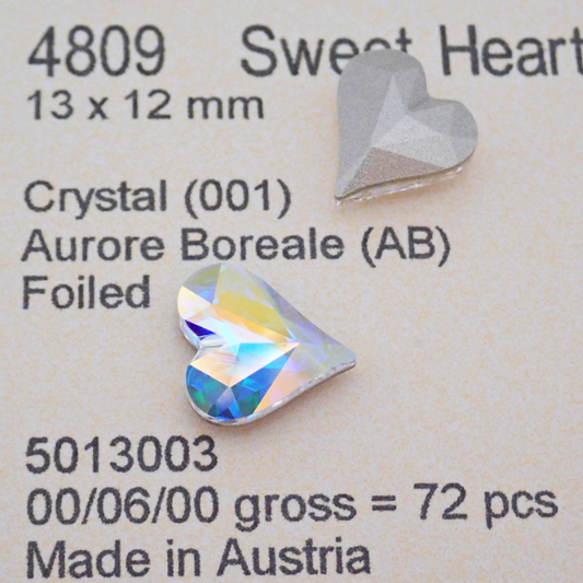 Swarovski 4809 crystal Sweet heart Fancy Stone AB（13x12mm）