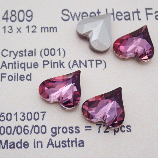 Swarovski 4809 crystal Sweet heart Fancy Stone ANTP Antique Pink（13x12mm）