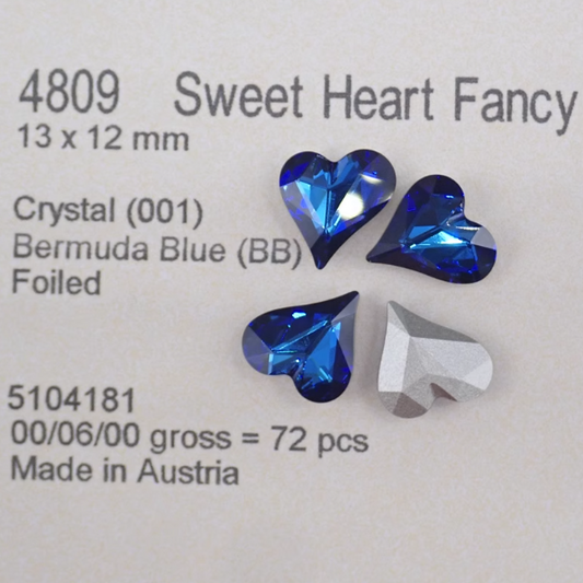 Swarovski 4809 crystal Sweet heart Fancy Stone Bermuda Blue（13x12mm）