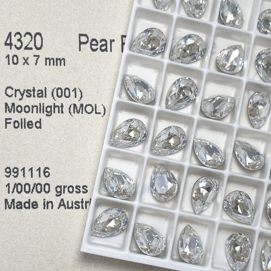 Swarovski 4320 Crystal  Pear Fancy Stone Crystal Moonlight（10x7mm）