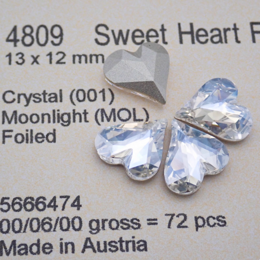 Swarovski 4809 crystal Sweet heart Fancy Stone Crystal Moonlight （13x12mm）