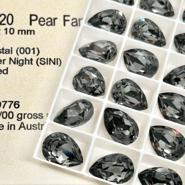Swarovski 4320 Crystal  Pear Fancy Stone Silver Night （14x10mm）